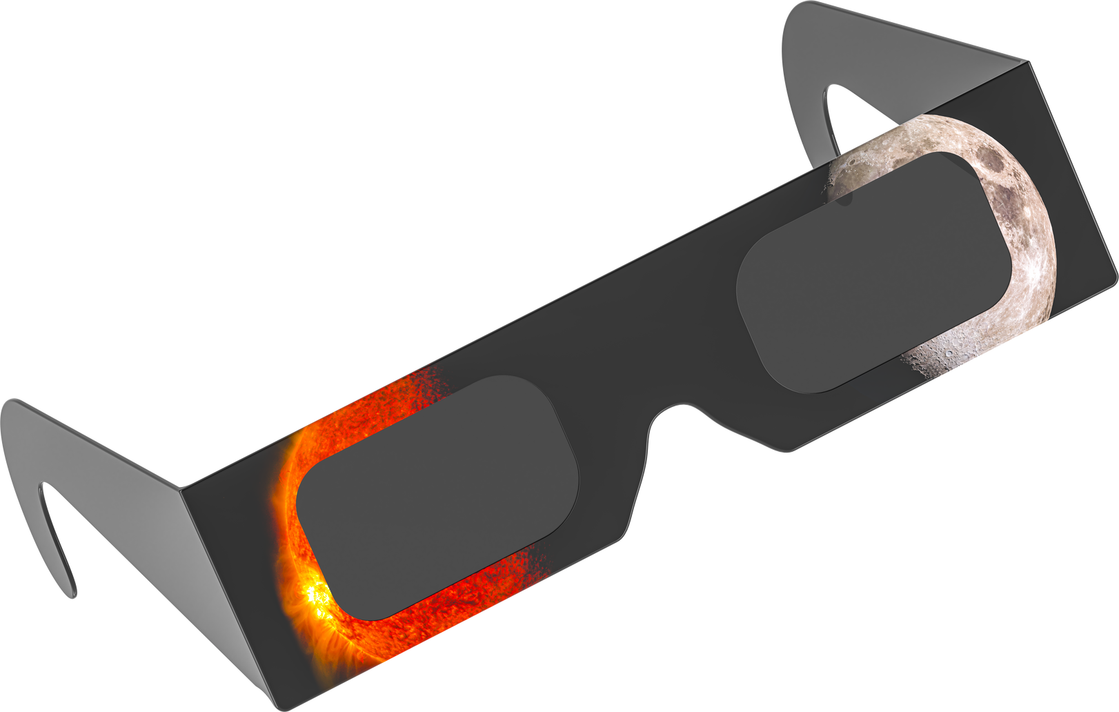 Solar Eclipse Glasses, closeup. 3D rendering isolated on transparent background